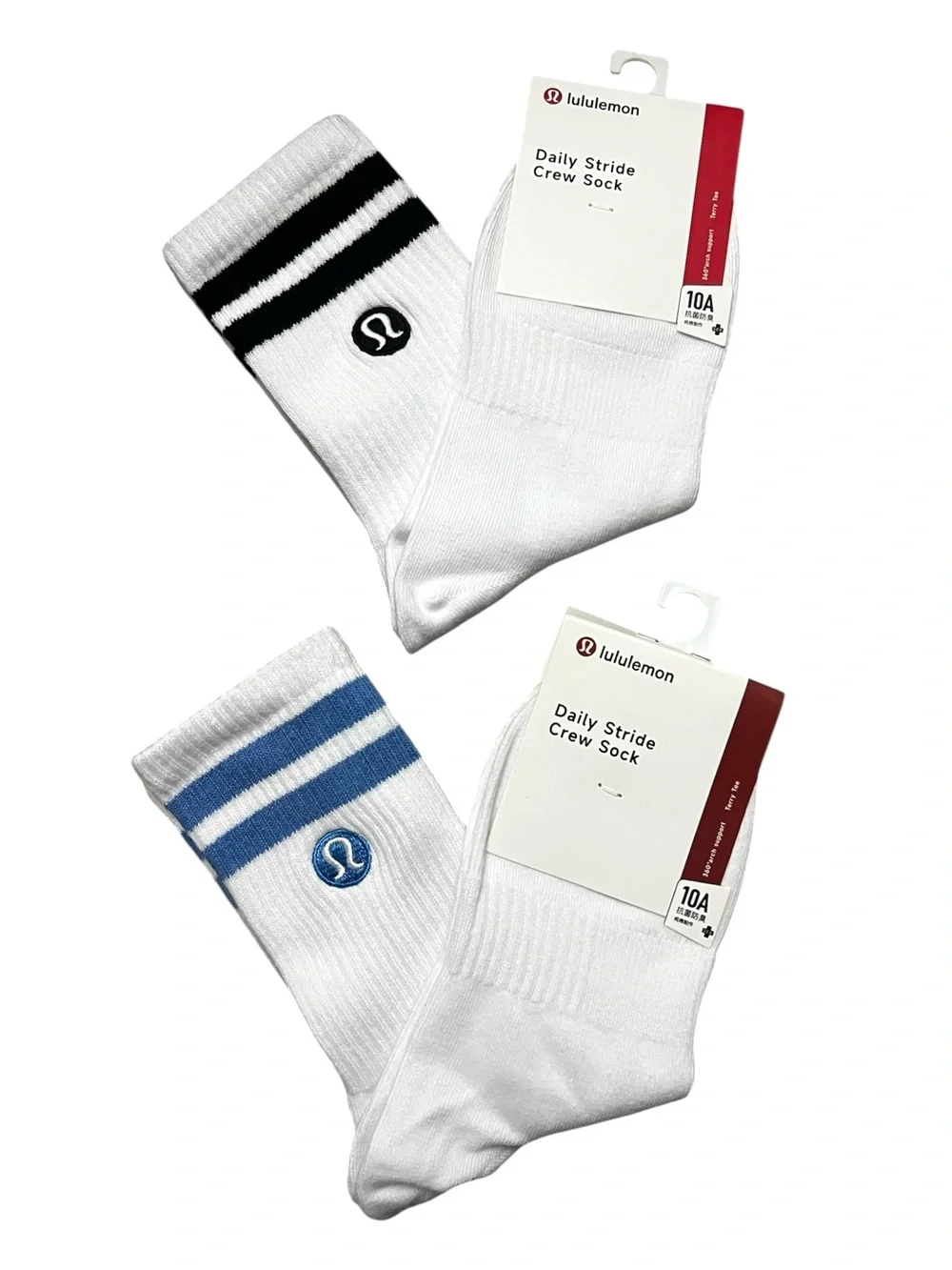 Set of 2 Lululemon Daily Stride Crew Socks Women’s M Blue Black Athleisure Cozy